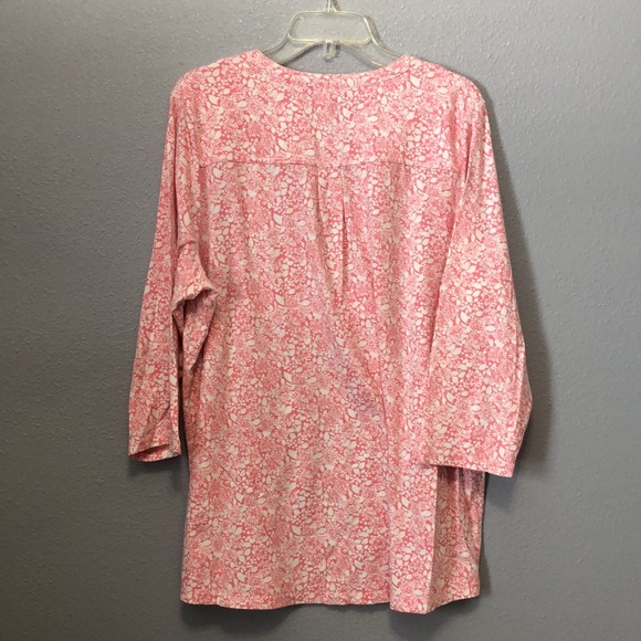 Lands Ends Blouse Women's 2x Pink white floral cotton spandex shirt Cottagecore - Picture 8 of 13